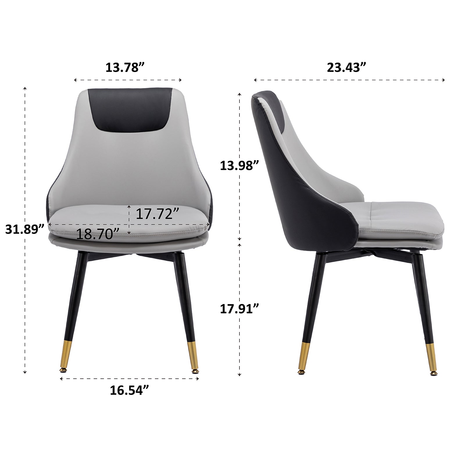 MINPINSER  Mid-Century 360 Swivel Dining Chairs Set of 2, Two-Tone Faux Leather Accent Chairs with Gold Legs, Saddle Brown
