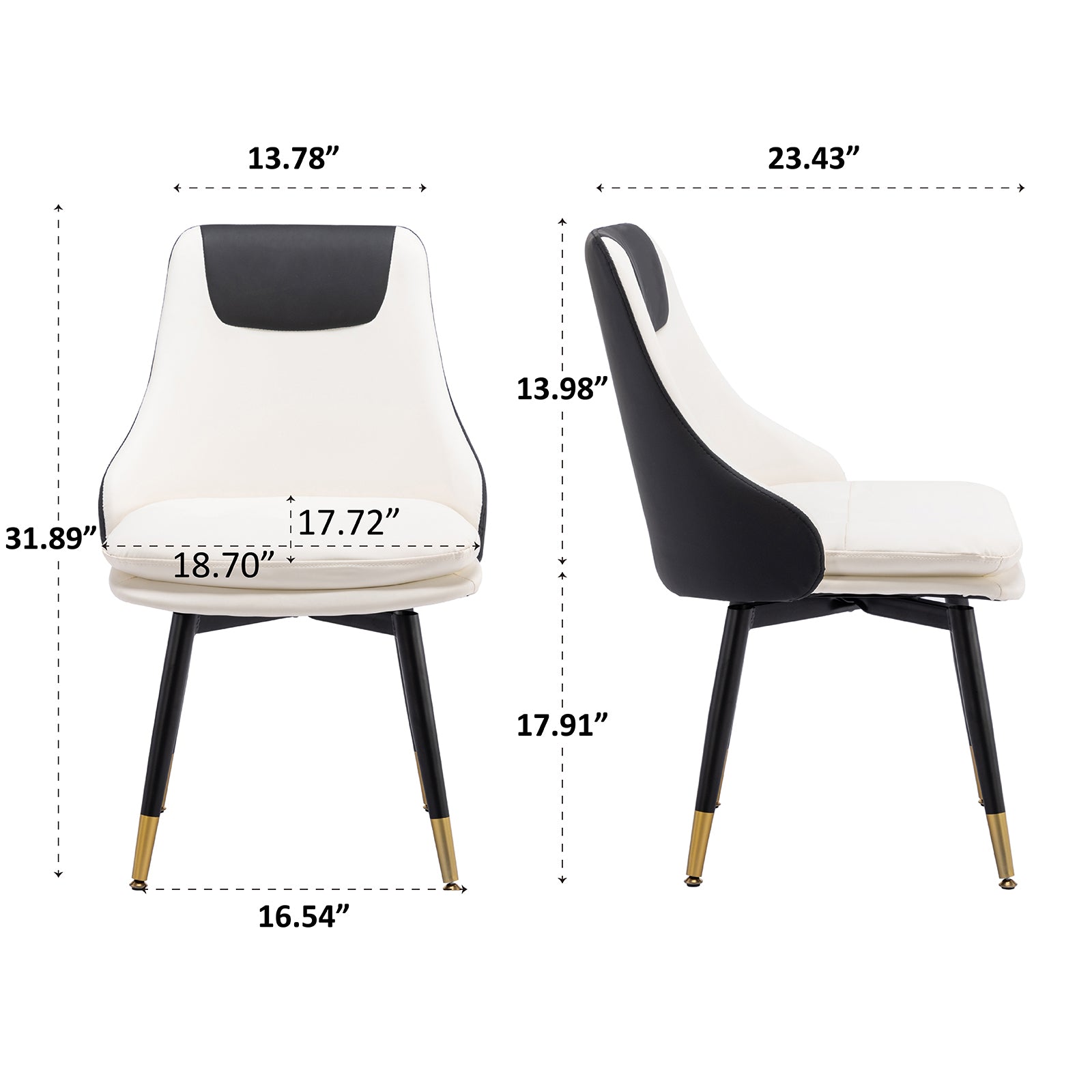 MINPINSER  Mid-Century 360 Swivel Dining Chairs Set of 2, Two-Tone Faux Leather Accent Chairs with Gold Legs, Saddle Brown