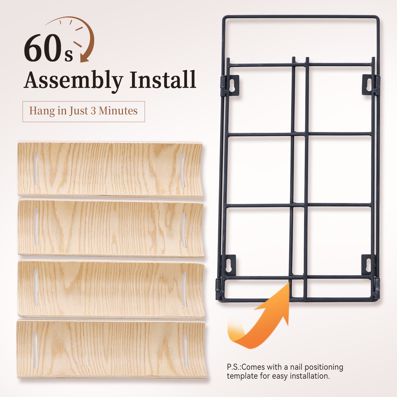 MINPINSER Bentwood Wave Countertop & Wall Mounted Wood and Metal Wine Rack, Natural Wood & Matte Black Finish