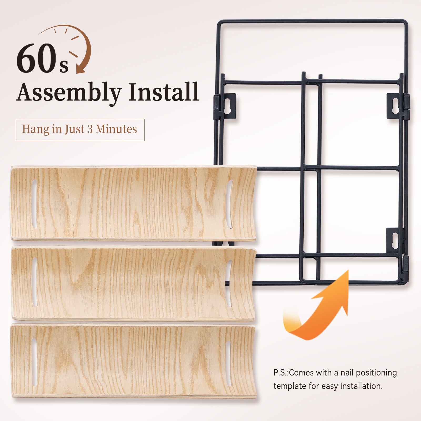 MINPINSER Bentwood Wave Countertop & Wall Mounted Wood and Metal Wine Rack, Natural Wood & Matte Black Finish