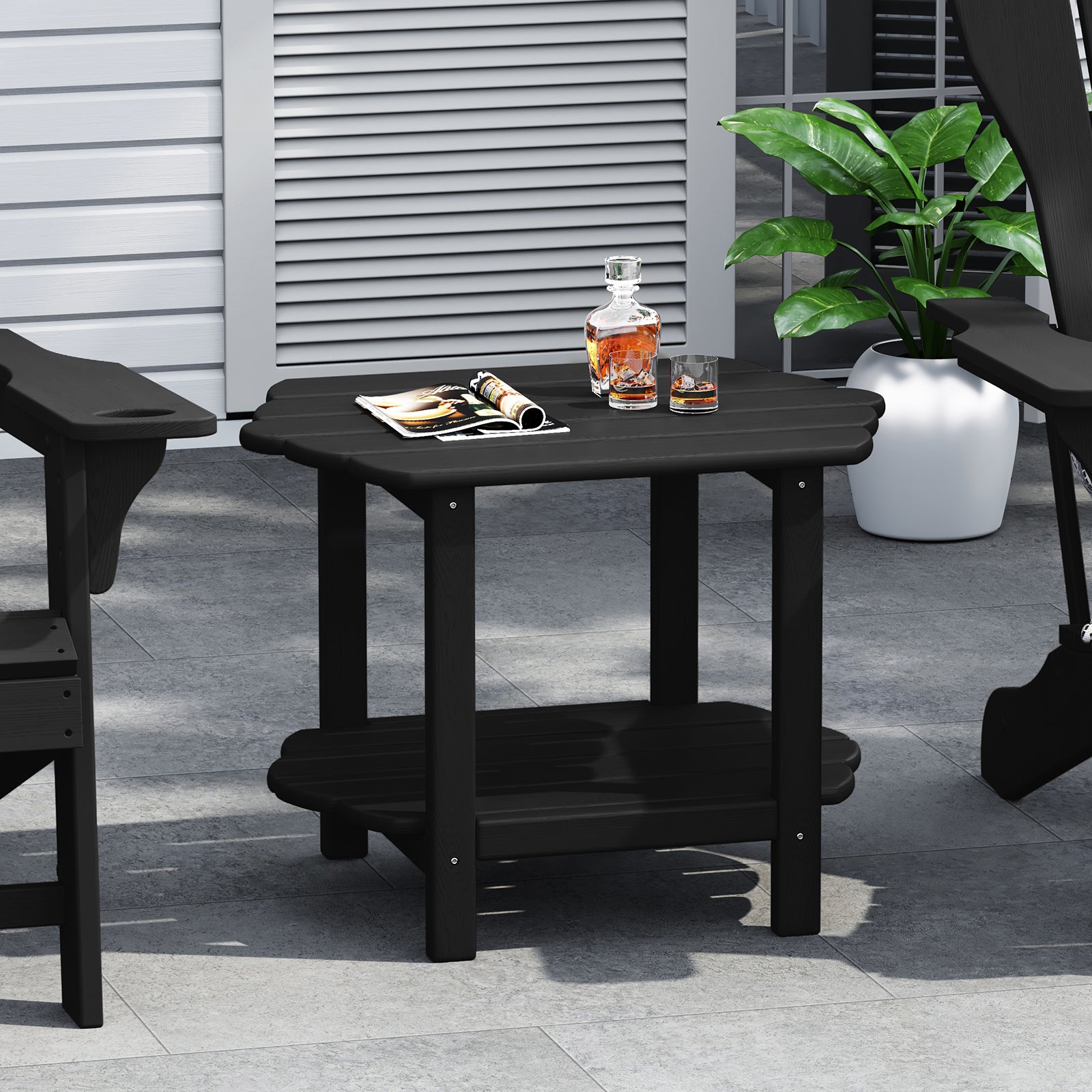 MINPINSER Modern 2-Tier Adirondack Outdoor Side Table, HDPE Weather-Resistant Small End Table with Storage Shelf for Patio, Garden & Balcony, Blue (Rectangle)