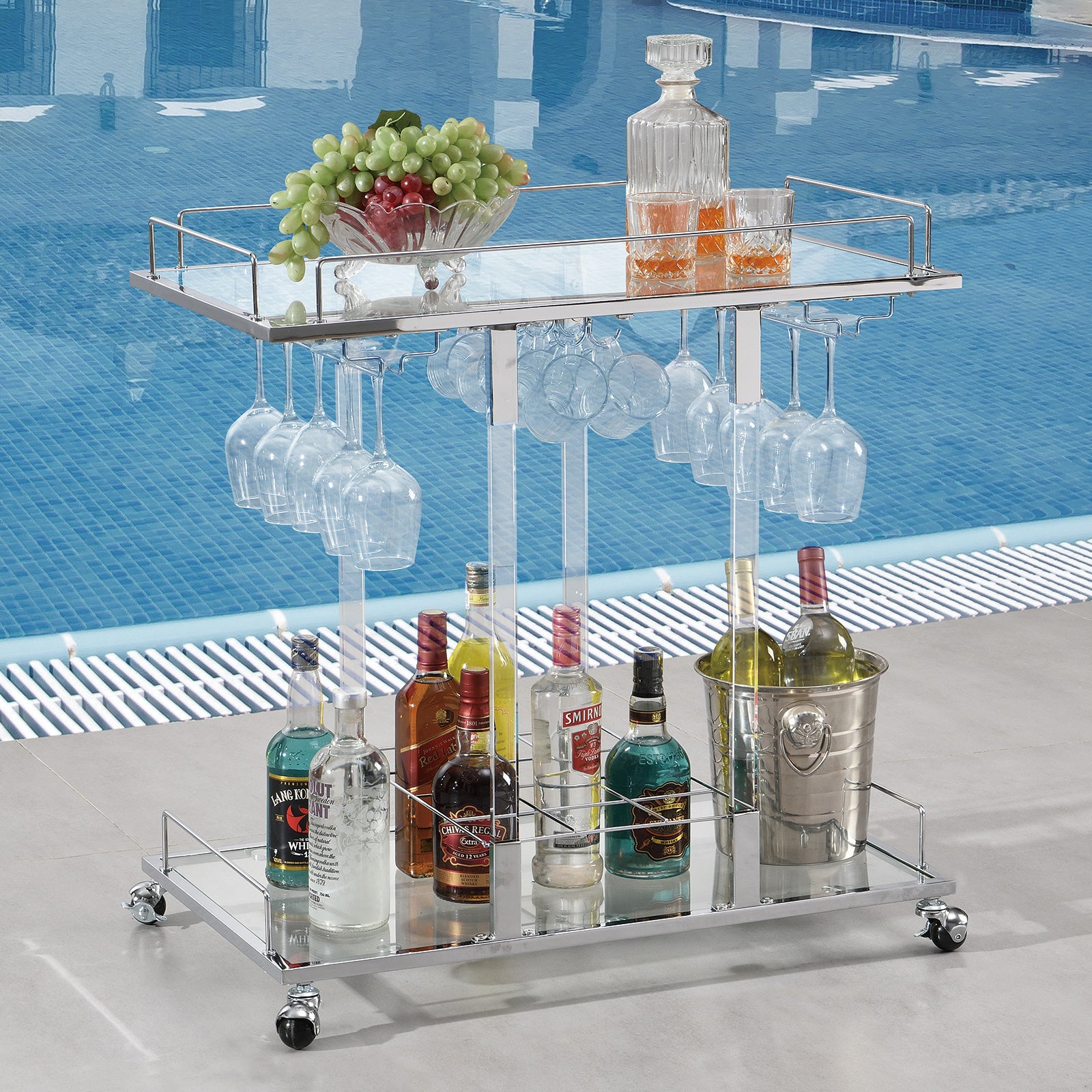 Modern Chrome Bar Carts Acrylic Bar Carts on Wheels | Hausfame | Hausfame