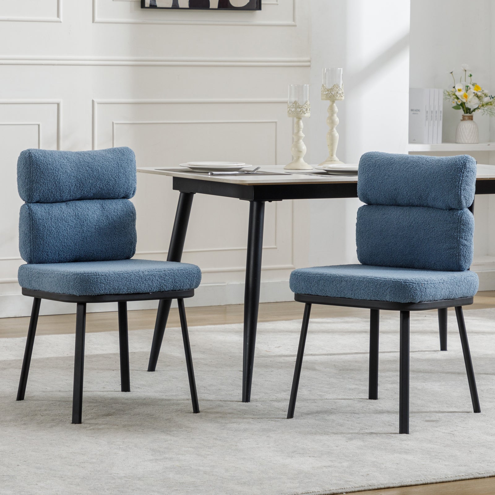 Upholstered Velvet Dining Chairs with Metal Base (Set of 2)-Hausfame
