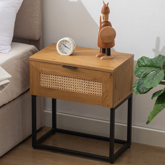 PE Rattan Nightstand wood nightstands with 1 Drawer-Hausfame