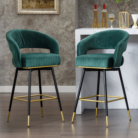 Swivel bar stools (Set of 2)Upholstered Velvet counter height bar stools with Backs - Hausfame