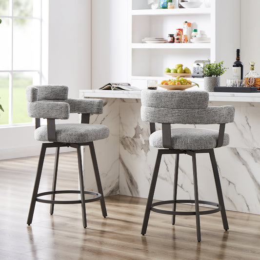 Contemporary Fabric Swivel Bar Stools with High Back and Arms-Hausfame