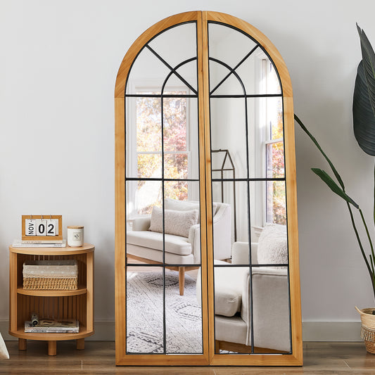 Arched Floor Mirror Solid Wood Frame Modern Full Length Mirrors-Hausfame