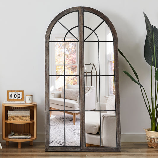 Arched Floor Mirror Solid Wood Frame Modern Full Length Mirrors-Hausfame