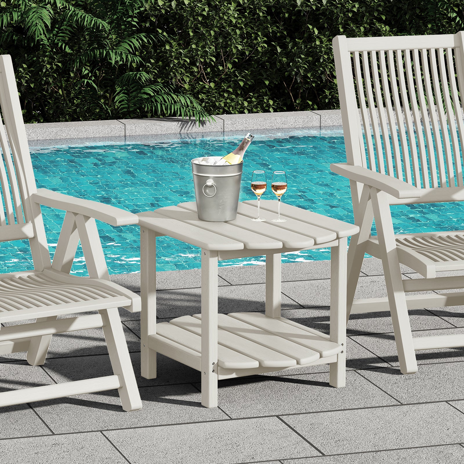 MINPINSER Modern 2-Tier Adirondack Outdoor Side Table, HDPE Weather-Resistant Small End Table with Storage Shelf for Patio, Garden & Balcony, Blue (Rectangle)