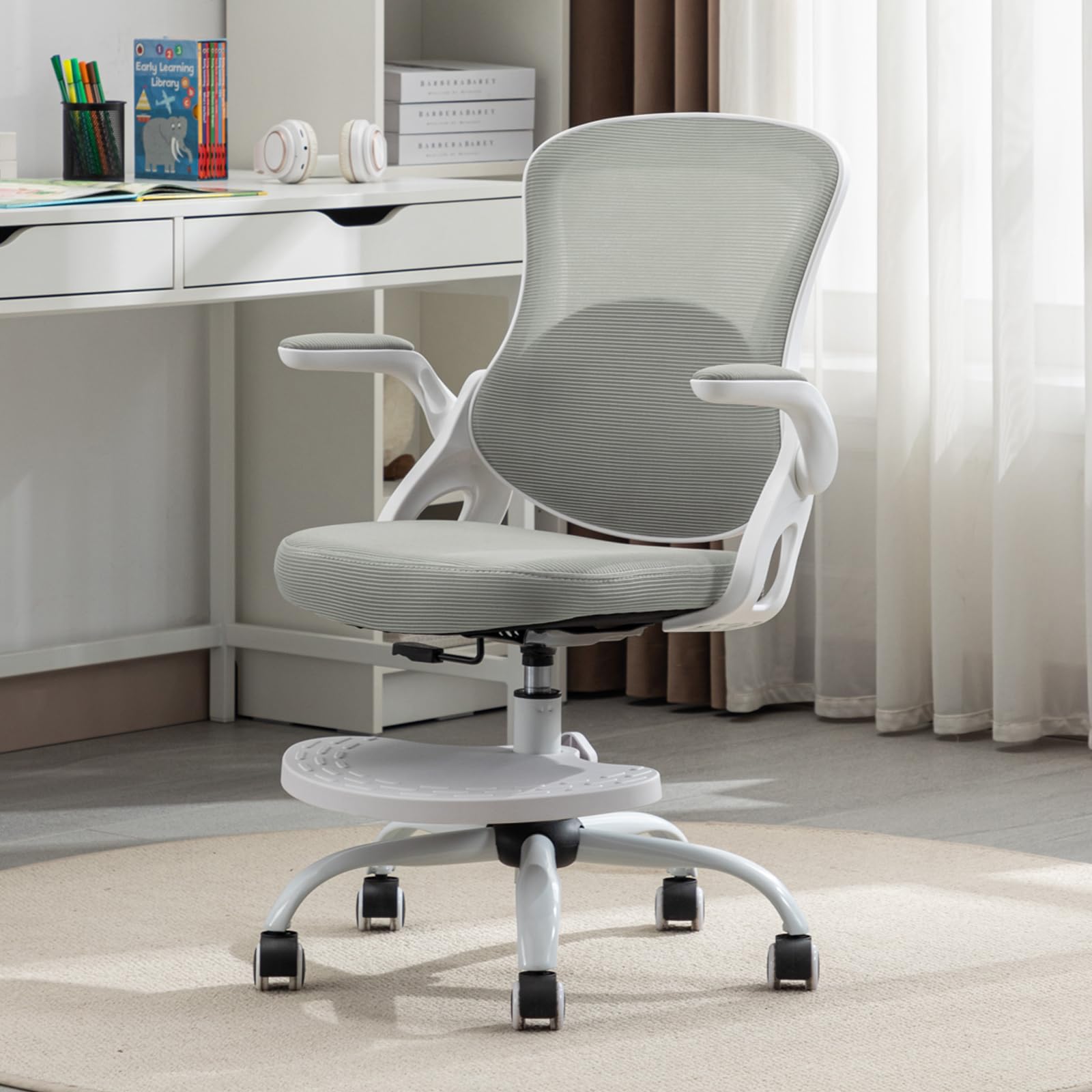Ergonomic Kids Desk Chair with Adjustable Footrest – Height Adjustable Swivel Mesh Study Chair for Children & Teens