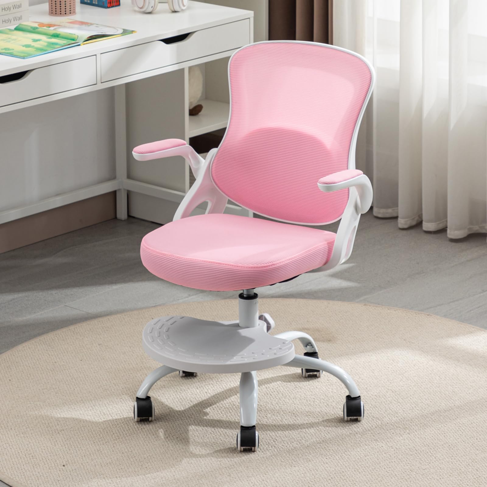 Ergonomic Kids Desk Chair with Adjustable Footrest – Height Adjustable Swivel Mesh Study Chair for Children & Teens