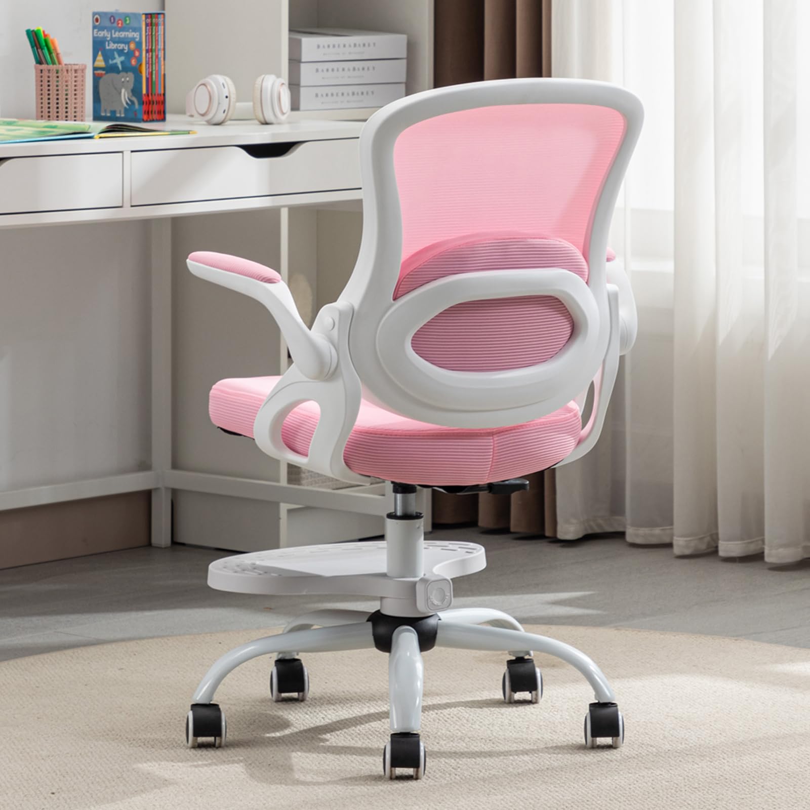 Ergonomic Kids Desk Chair with Adjustable Footrest – Height Adjustable Swivel Mesh Study Chair for Children & Teens