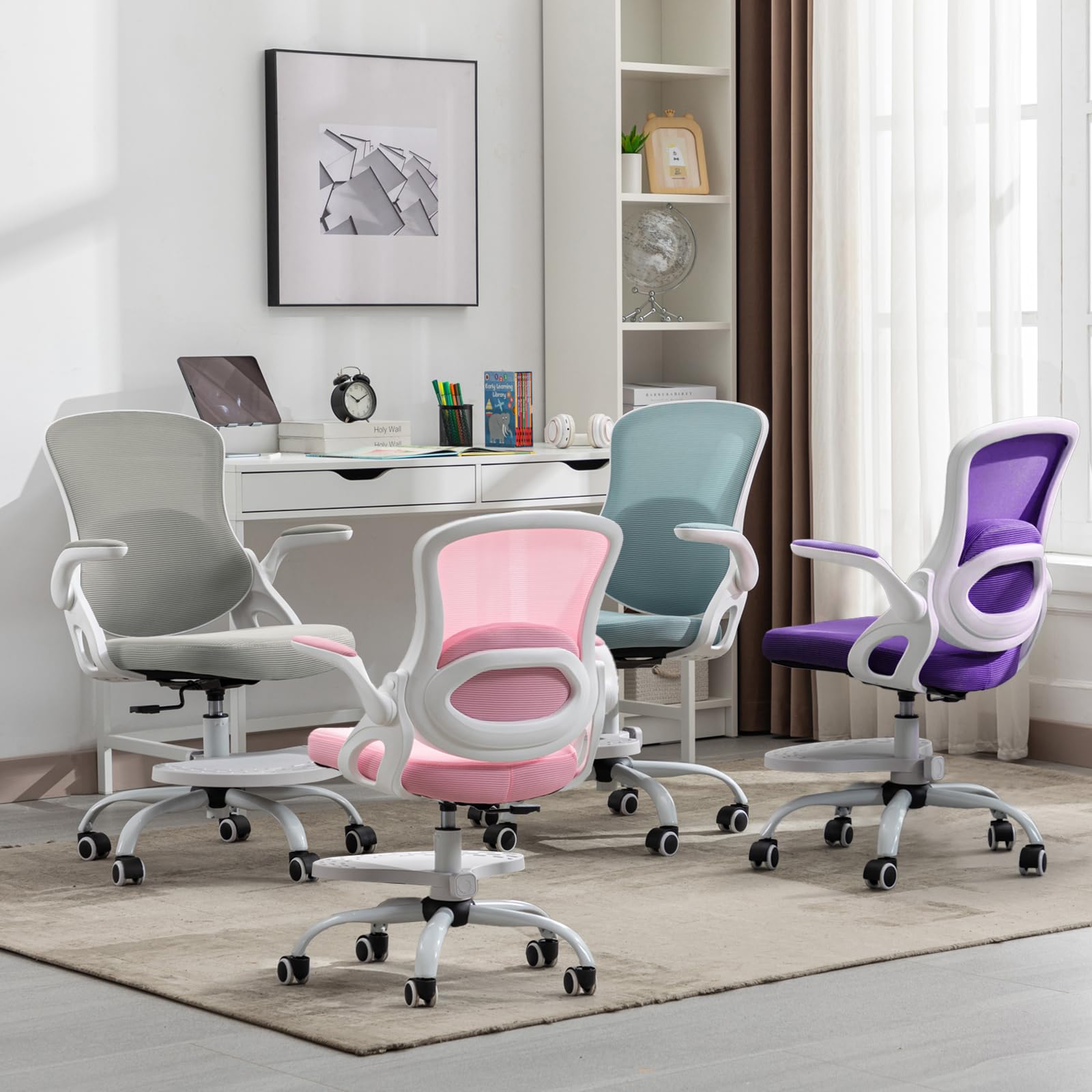 Ergonomic Kids Desk Chair with Adjustable Footrest – Height Adjustable Swivel Mesh Study Chair for Children & Teens