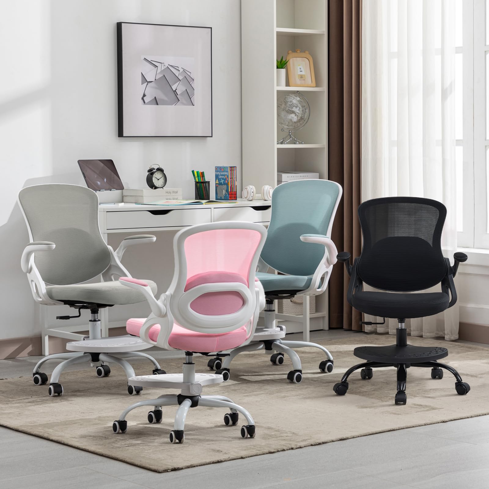 Ergonomic Kids Desk Chair with Adjustable Footrest – Height Adjustable Swivel Mesh Study Chair for Children & Teens