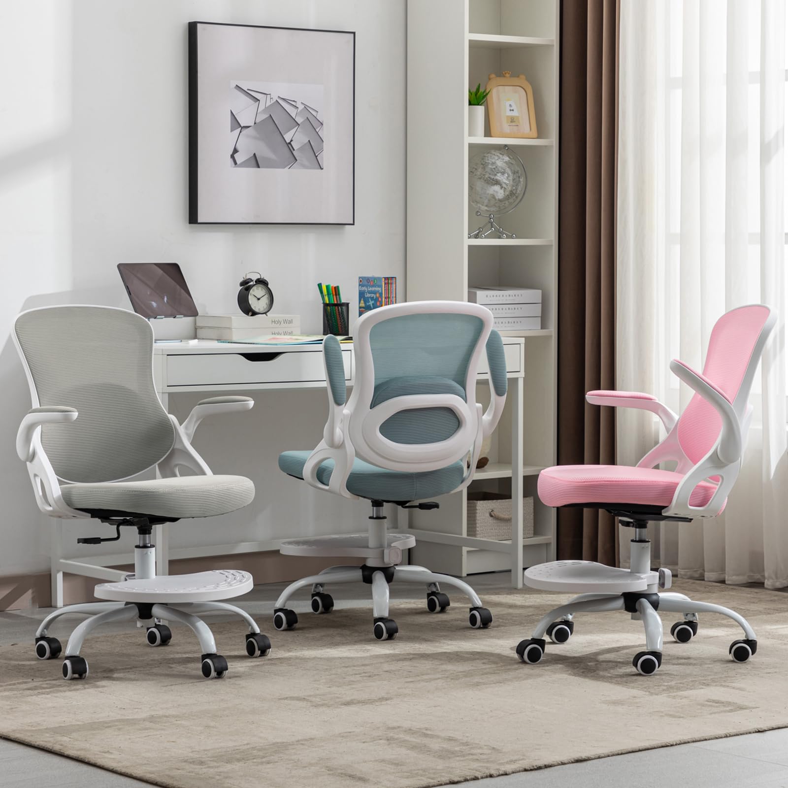 Ergonomic Kids Desk Chair with Adjustable Footrest – Height Adjustable Swivel Mesh Study Chair for Children & Teens